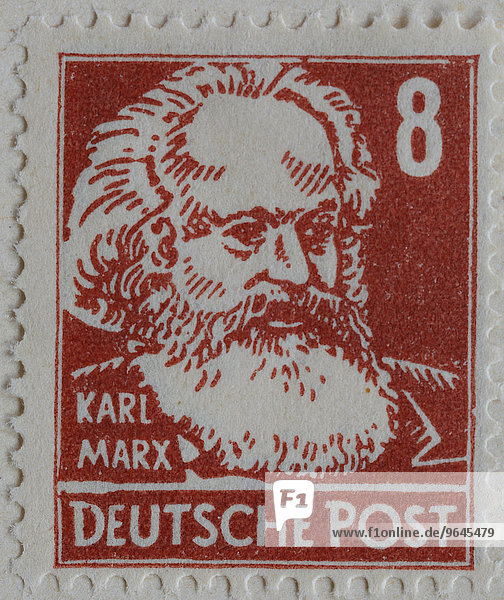 Karl Marx deutscher Philosoph Ökonom Soziologe und revolutionärer Sozialist Porträt deutsche Briefmarke 1948