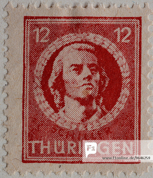 Friedrich von Schiller deutscher Dichter Philosoph Historiker und Dramatiker Porträt Briefmarke aus Thüringen 1945