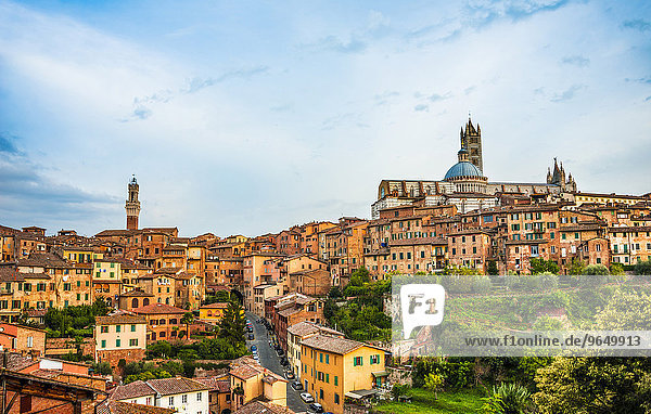 Altstadt mit Dom Cattedrale di Santa Maria Assunta  und Turm Torre del Mangia  Siena  Toskana  Italien  Europa