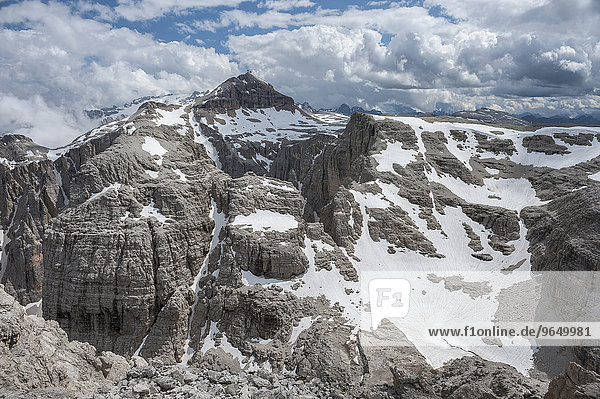 Plateau of the Sella Group  at the back its highest peak Piz Boè  Boespitze  3152 m  view from the summit of Mt Cima Pisciadù  Dolomites  South Tyrol  Trentino-Alto Adige  Italy  Europe