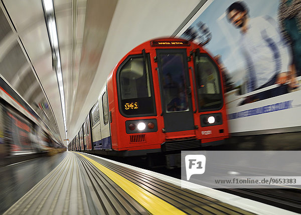London Underground train pulling into a station  Marble Arch  London  England  United Kingdom  Europe