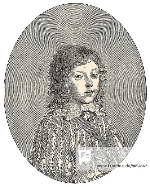Ludwig XIV. oder Louis XIV als Kind  Louis le Grand  1638- 1715  König von Frankreich und Navarra  genannt der Sonnenkönig oder le Roi-Soleil  historische Illustration