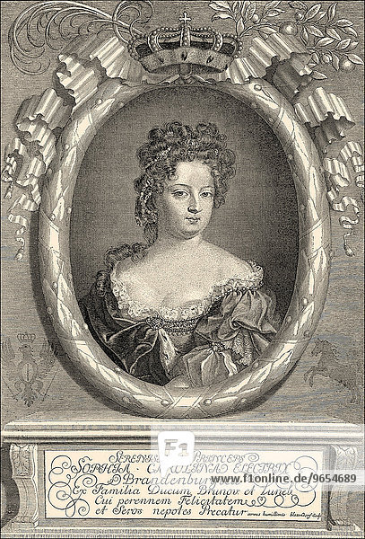 Sophie Charlotte Herzogin von Braunschweig und Lüneburg oder von Hannover 1668-1705 erste Königin in Preußen historische Illustration