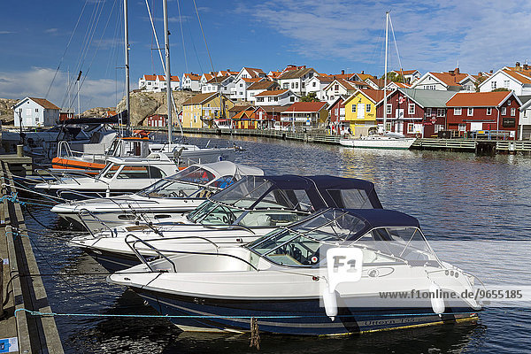 Boote im Hafen von Smögen  Smögenbryggan  Västra Götalands län  Bohuslän  Schweden  Europa