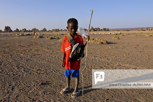 Afar bedouin boy on Lake Abbe  Djibouti  East Africa  Africa