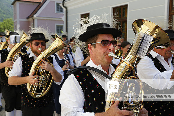 Procession for the Marillenfest apricot festival  Spitz  Wachau  Waldviertel  Lower Austria  Austria  Europe