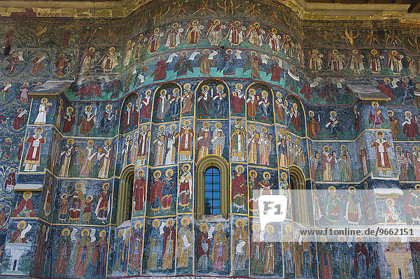 Christliche Wandmalerei  Kloster Sucevita  UNESCO Weltkulturerbe  Bucovina  Rumänien  Europa