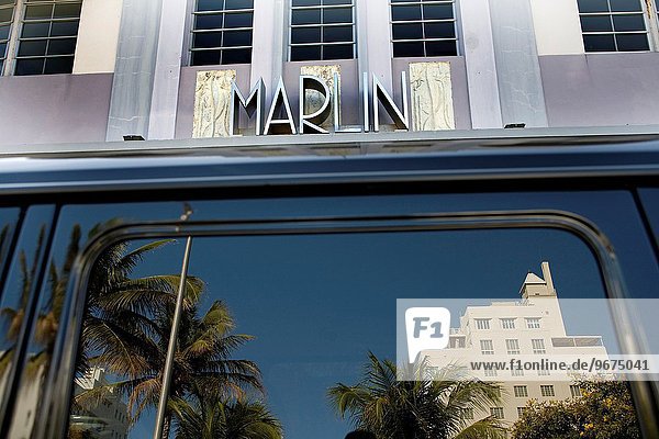 Vereinigte Staaten von Amerika USA Fenster Auto Spiegelung Hotel Florida Marlin Miami Beach