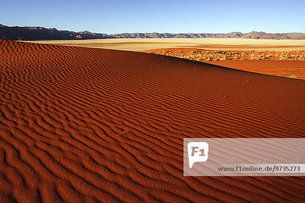Südliche Ausläufer der Namib-Wüste  Sanddünen  Strukturen  hinten die Tirasberge  Abendlicht  Namibia  Afrika