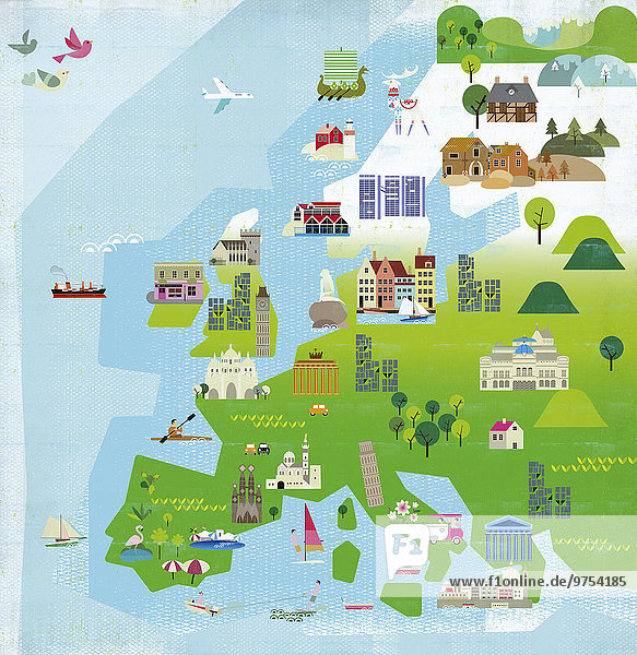 Illustrierte Tourismuskarte von Europa