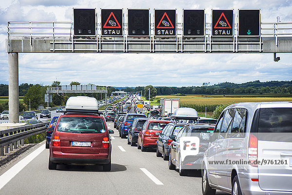 Germany  Bavaria  Traffic jam on A9 highway between Munich and Nuremberg