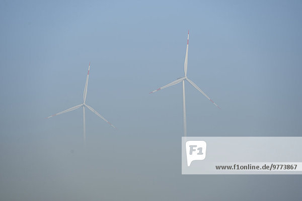 Zwei Windturbinen  Oberpfalz  Bayern  Deutschland  Europa