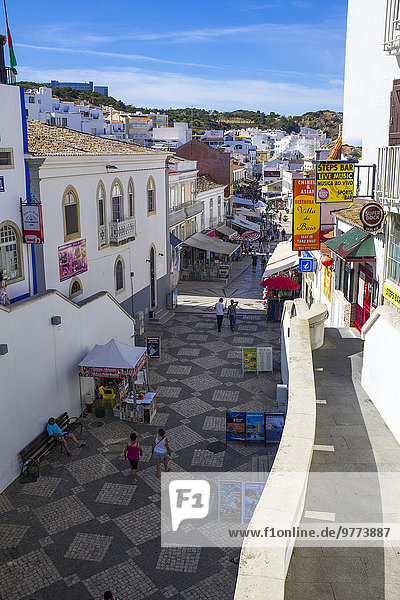 Looking from above the tunnel onto markets and stalls  Old Town  Albufeira  Algarve  Portugal  Europe