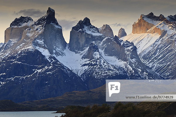 Cuernos del Paine at sunset  Torres del Paine National Park  Patagonia  Chile  South America