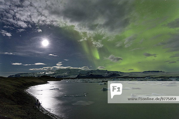 Nationalpark Ecke Ecken Nacht Himmel über fangen Vatnajökull Eis Polarlicht Island Jökulsárlón Aurora Lagune