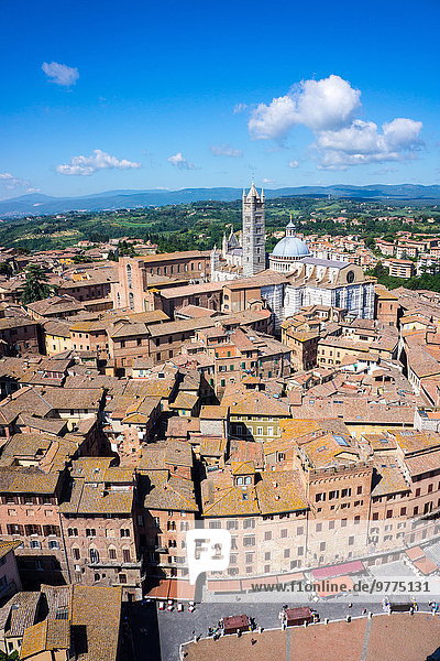 View from Torre del Mangia of Piazza del Campo and city skyline  UNESCO World Heritage Site  Siena  Tuscany  Italy  Europe