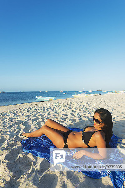 Girl on Bounty Beach  Malapascua Island  Cebu  The Visayas  Philippines  Southeast Asia  Asia