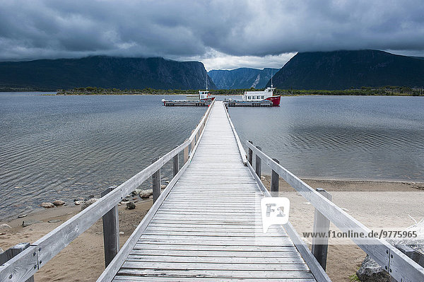 Jetty to the Western Brook pond in the Gros Morne National Park  UNESCO World Heritage Site  Newfoundland  Canada  North America