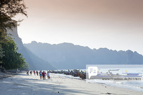 Long-tailed boats on Ao Nang beach near Krabi  Thailand  Southeast Asia  Asia