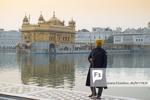 Sikh guard at the Harmandir Sahib (The Golden Temple)  Amritsar  Punjab  India  Asia