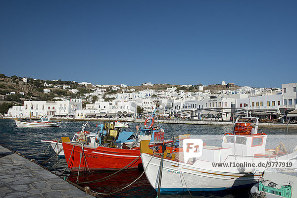 Hafen Europa Boot bunt angeln Griechenland Griechische Inseln Mykonos