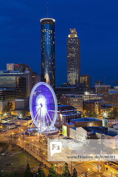 City skyline  elevated view over Downtown and the Centennial Olympic Park in Atlanta  Georgia  United States of America  North America