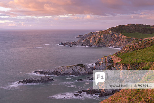 nahe Europa Abend Großbritannien Beleuchtung Licht Küste North Devon England