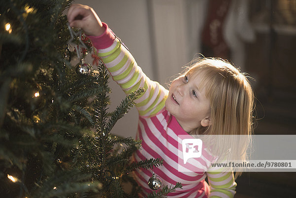 Weihnachtsbaum Tannenbaum schmücken Mädchen