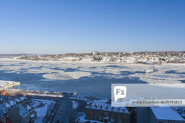 überqueren Winter Fluss Fähre Nordamerika Kanada Lawrence Quebec Quebec City