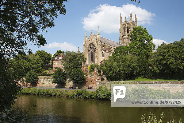 Europa Großbritannien Fluss Kathedrale England Worcester Worcestershire