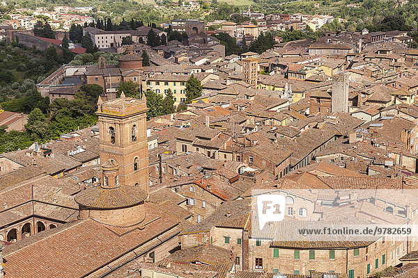 The view over the rooftops of Siena from Torre del Mangia  UNESCO World Heritage Site  Siena  Tuscany  Italy  Europe