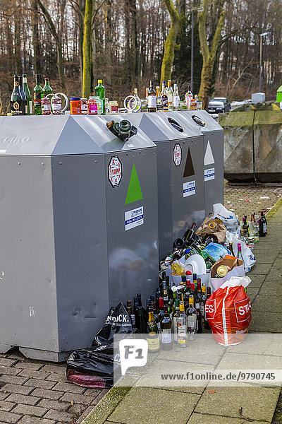 Glass recycling container  overflowing  Essen  North Rhine-Westphalia  Germany  Europe