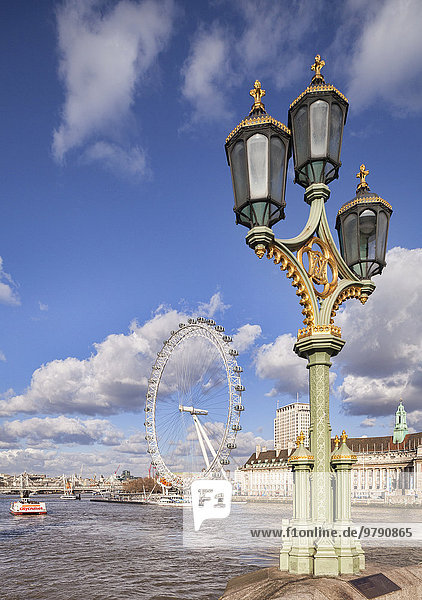 A Street Lamp On Westminster Bridge London Eye And County Hall Behind London England United Kingdom Europe