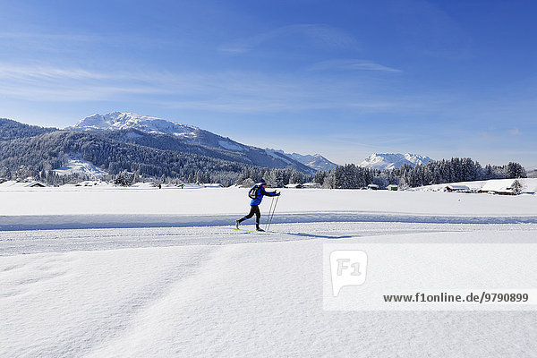 Cross-country skier  Reit im Winkl  Chiemgau  Upper Bavaria  Bavaria  Germany  Europe