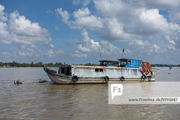 Transport ship on the Mekong River  Mekong Delta  Vietnam Asia