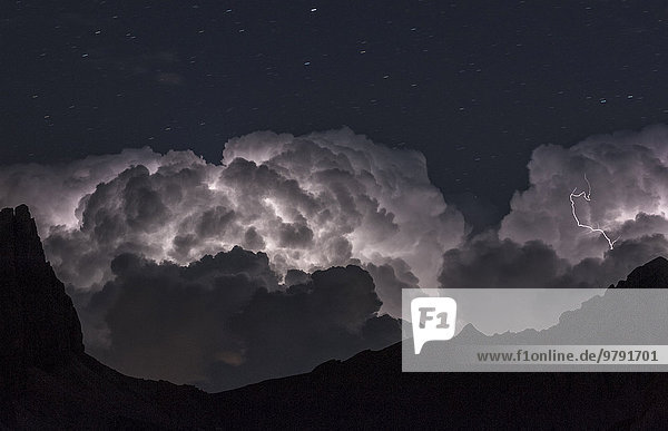 Thunderstorm in the night sky  view from the Tre Cime di Lavaredo area  Dolomites  Cortina d'Ampezzo  Veneto  Italy  Europe