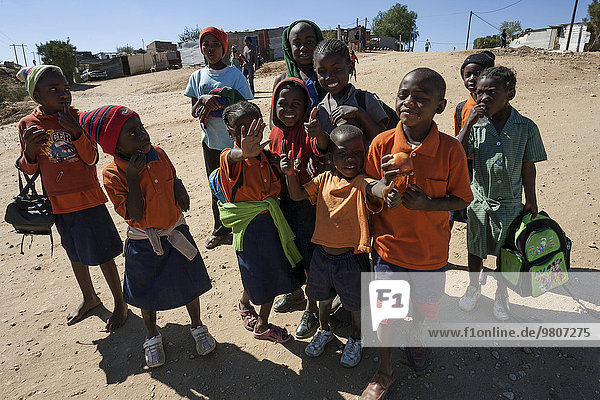 Local school children in school uniform  township Katutura  Windhoek  Namibia  Africa