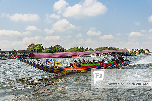 Colorful longtail boat on the Chao Phraya River  Bangkok  Thailand  Asia
