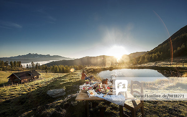Austria  Salzburg State  Altenmarkt-Zauchensee  alpine pasture  breakfast at sunrise