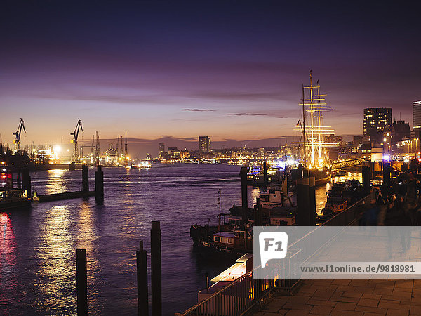 Germany  Hamburg  harbour and view of St. Pauli at night