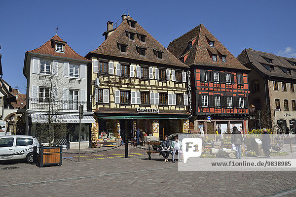 Fachwerkhäuser am Marktplatz  Obernai  Département Bas-Rhin  Elsass  Frankreich  Europa