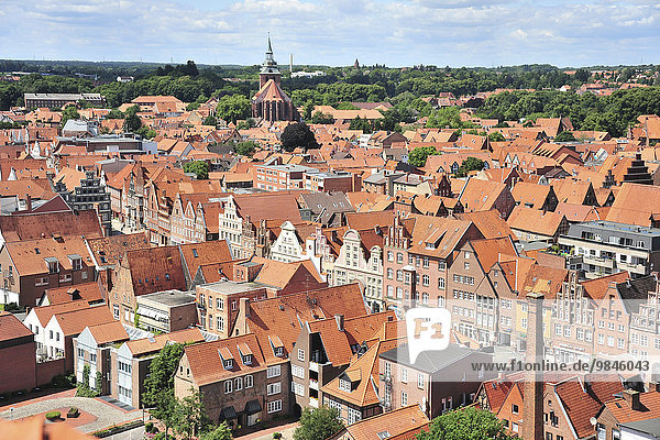 View from the Water Tower  St. Michaelis Church at the back  Lüneburg  Lower Saxony  Germany  Europe
