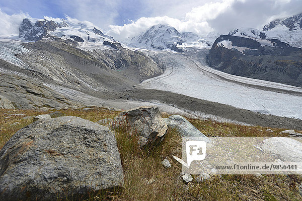 Gornergletscher im Monte Rosa-Gebiet  mit Nordend und Dufourspitze  Zermatt  Wallis  Schweiz  Europa