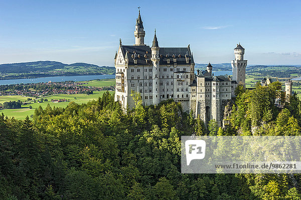 Schloss Neuschwanstein über der Pöllatschlucht  Forggensee  Schwangau  Ostallgäu  Allgäu  Schwaben  Bayern  Deutschland  Europa