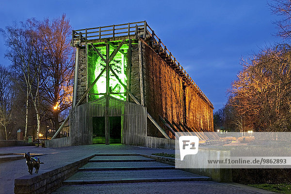 Illuminiertes Gradierwerk im Kurpark,  Bad Sassendorf,  Nordrhein-Westfalen,  Deutschland,  Europa
