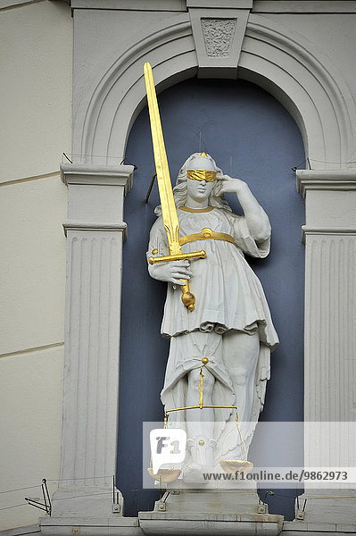 Justitia statue  Old Town Hall  Lüneburg  Lower Saxony  Germany  Europe