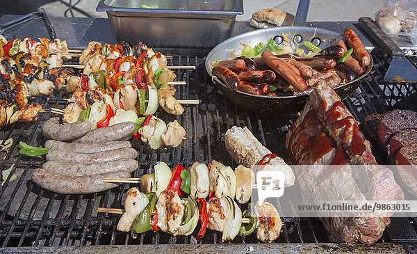 Food on the grill outside Mario's Restaurant  Detroit  Michigan  United States  North America