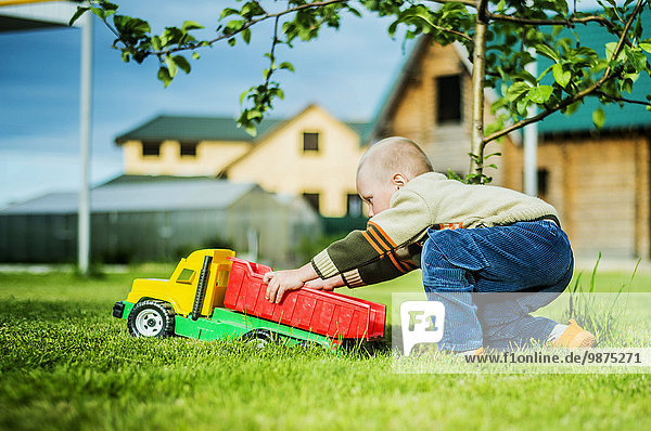 Europäer Junge - Person Garten Spielzeug Lastkraftwagen Hinterhof spielen