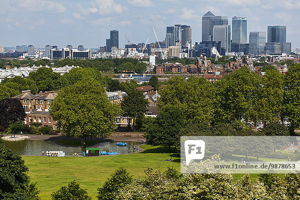 'View of skyscrapers in the city of London with a park in the foreground; London  England'