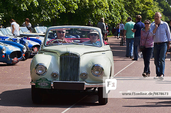 'Drivers starting off from Greenwich Park on the London to Brighton Vintage Car Rally; London  England'